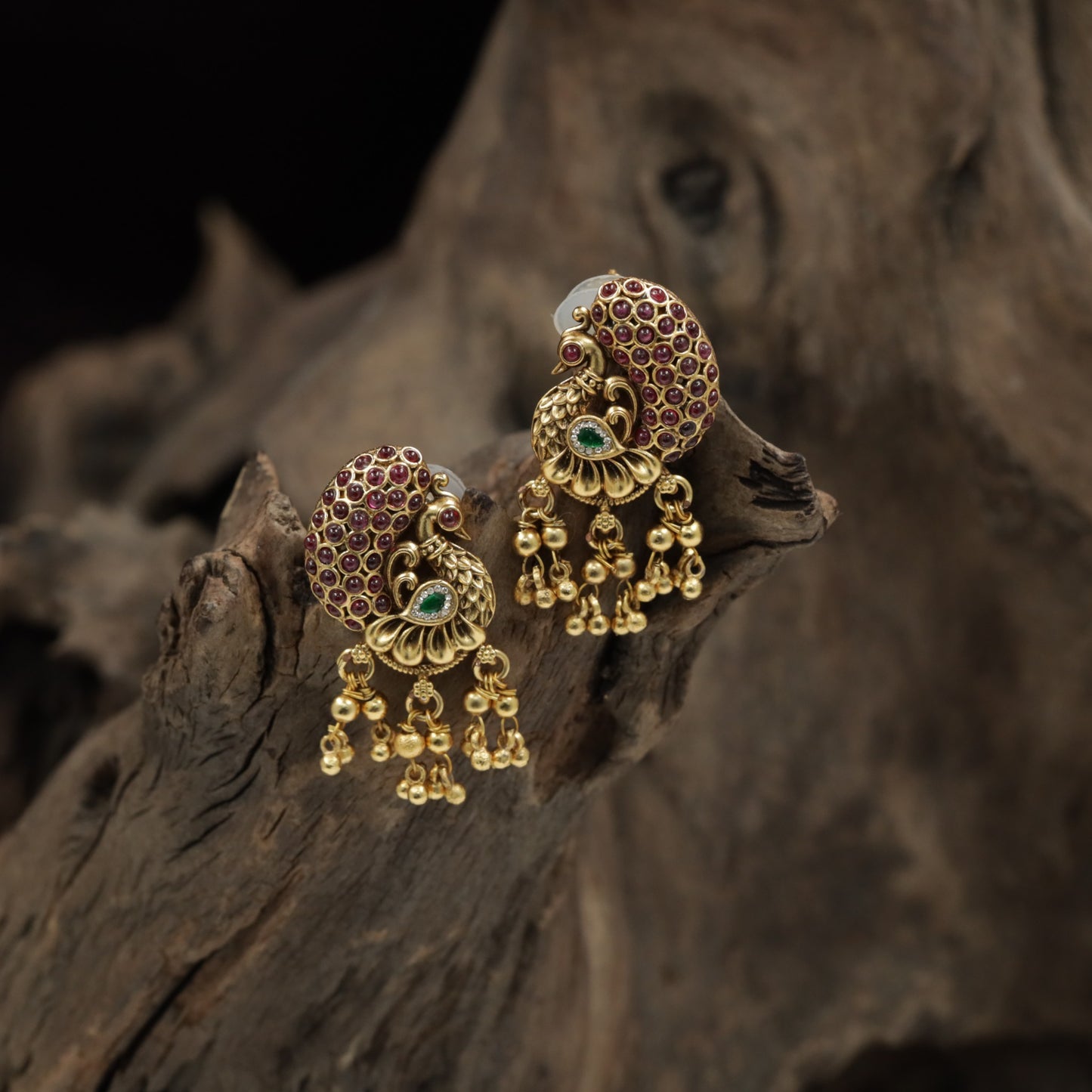 Classic Peacock Inspired Antique Stud With Cluster Drops