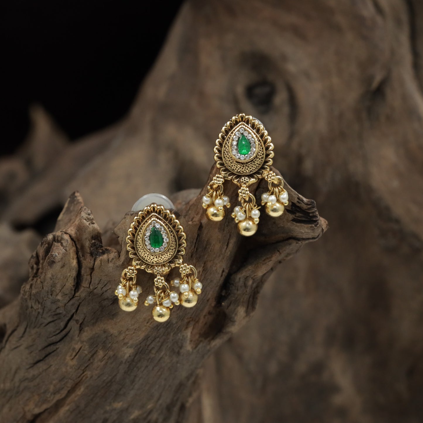 Classic Teardrop Medallion Stud With Clustered Pearl Accents