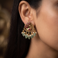 Antique Peacock Frame Stud With Textured Body And Beaded Fringe