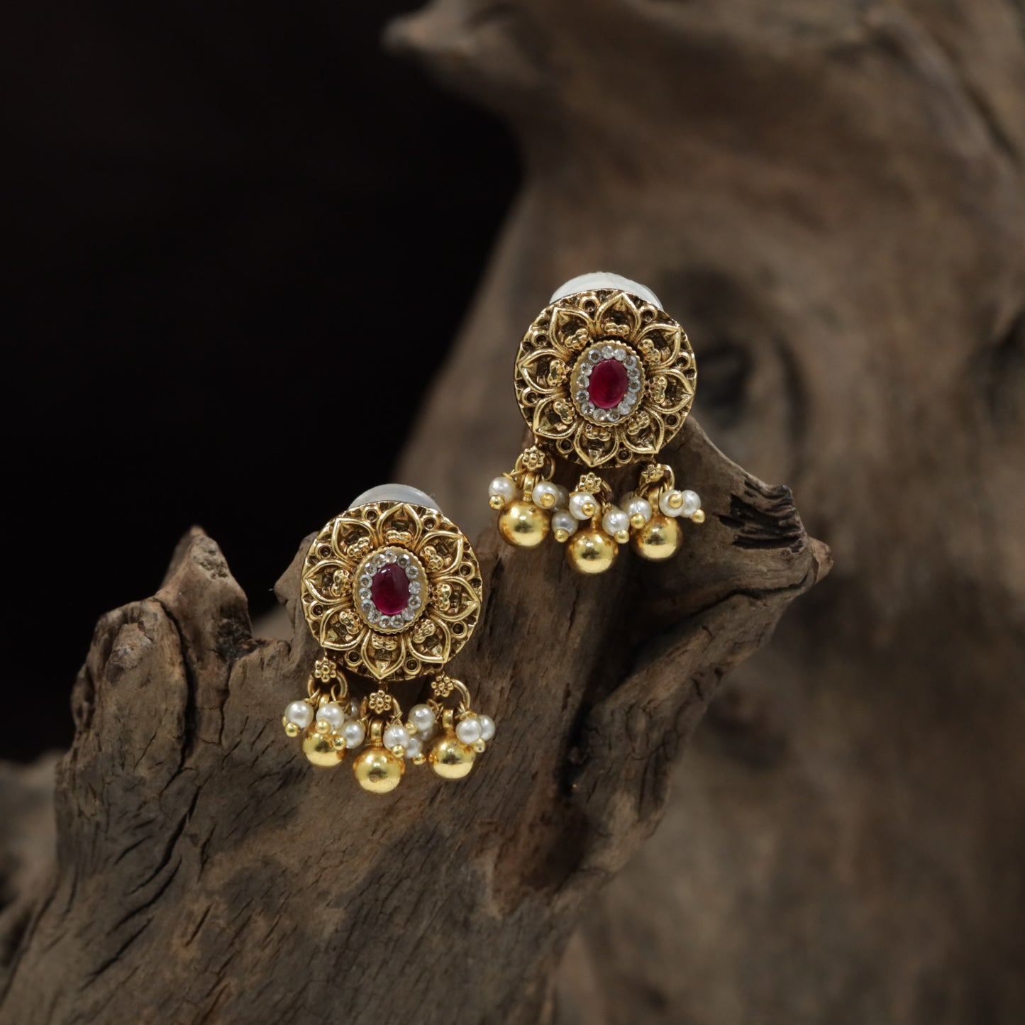 Classic Rosette Medallion Stud With Pearl Fringe Drops