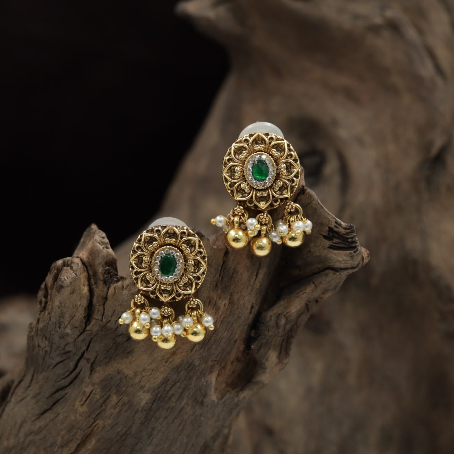 Classic Rosette Medallion Stud With Pearl Fringe Drops