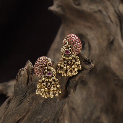 Signature Peacock Stud With Intricate Form And Cascading Drops