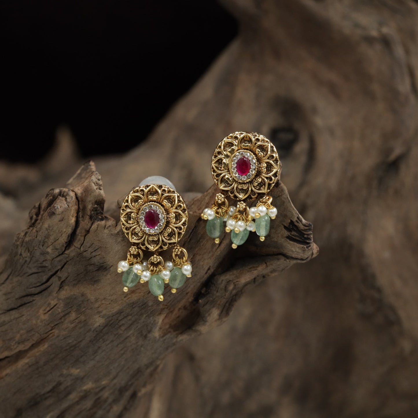 Classic Rosette Medallion Stud With Pearl Fringe Drops