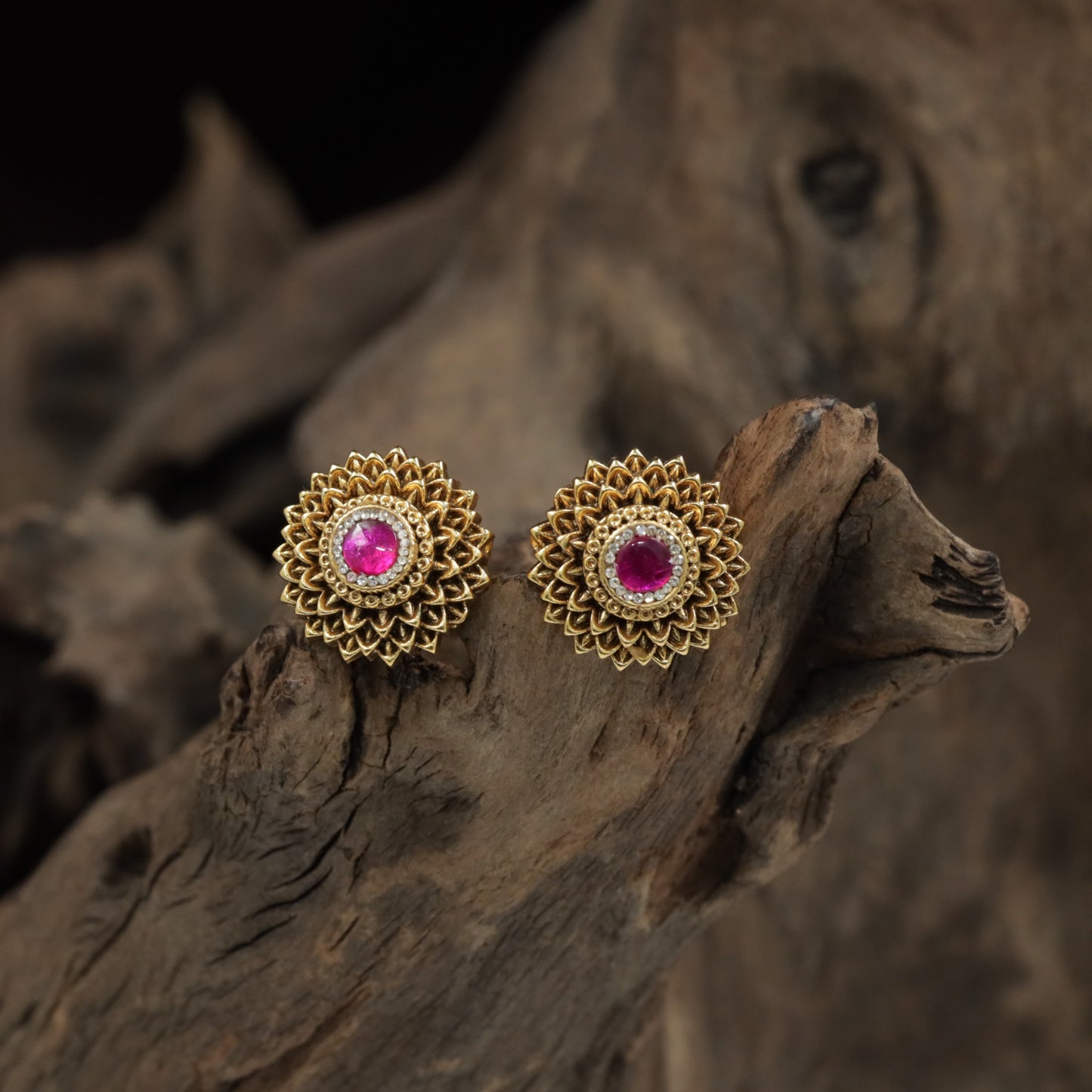 Floral Sunburst Stud With Layered Petal Detailing