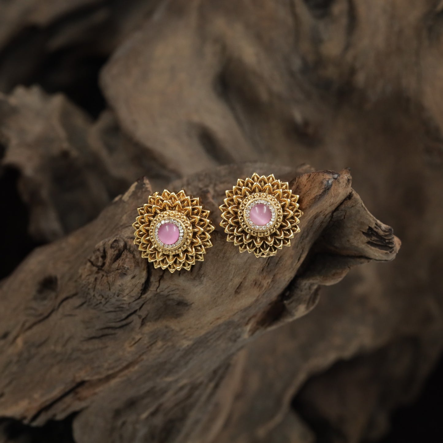 Floral Sunburst Stud With Layered Petal Detailing