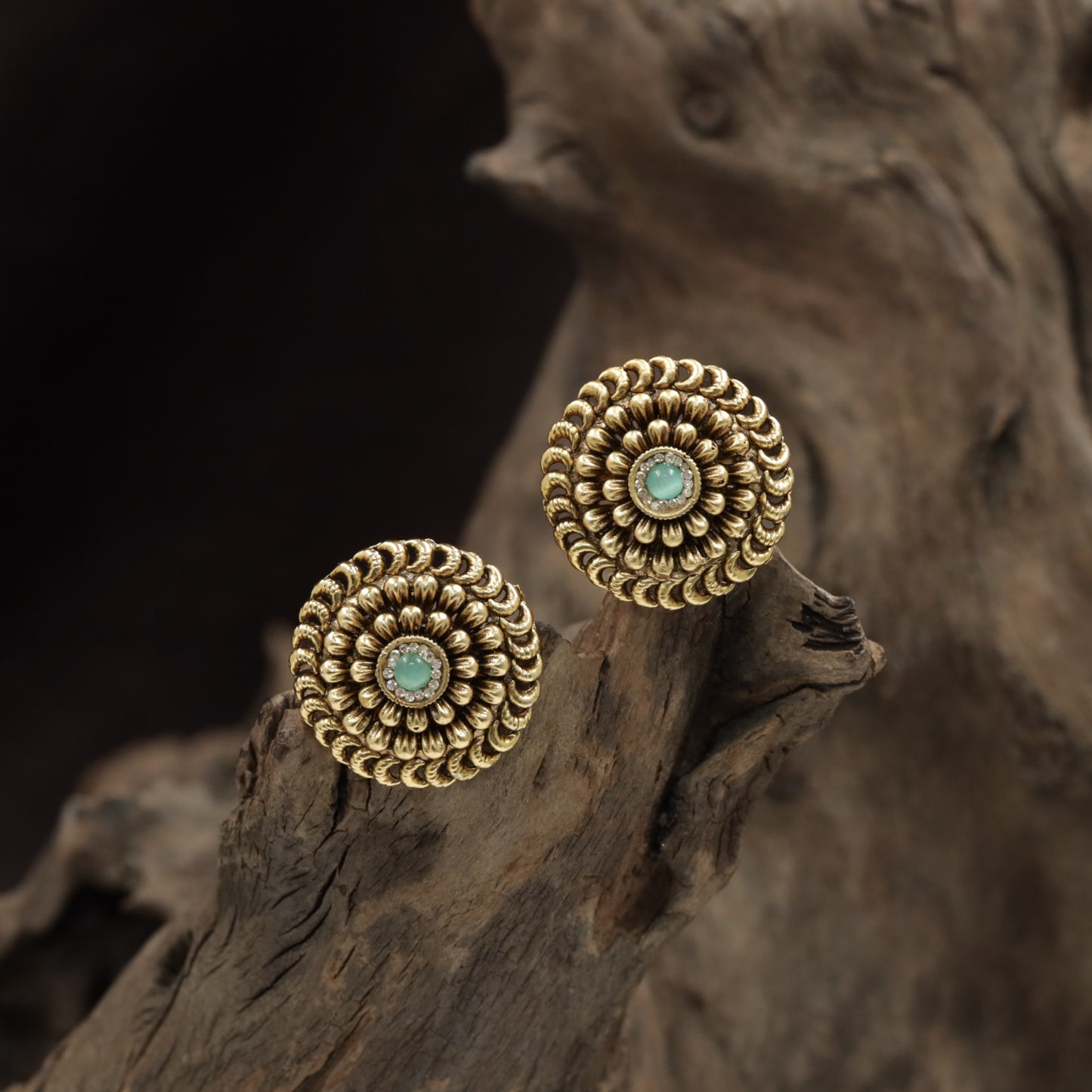 Couture Rosette Disc Stud With Precision Petal Structuring And Detail