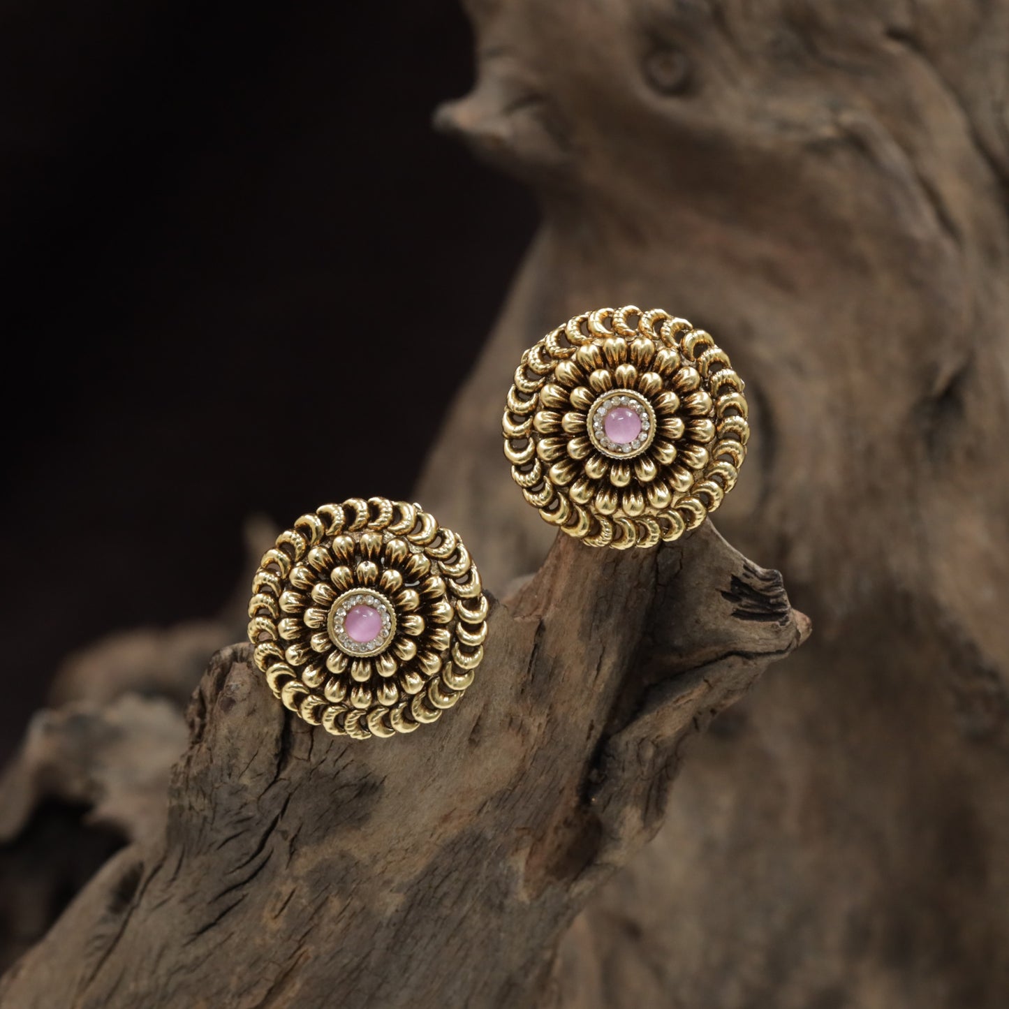 Couture Rosette Disc Stud With Precision Petal Structuring And Detail