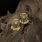 Sunburst Floral Antique Stud with Layered Petal Detailing and Ball Drop Fringe