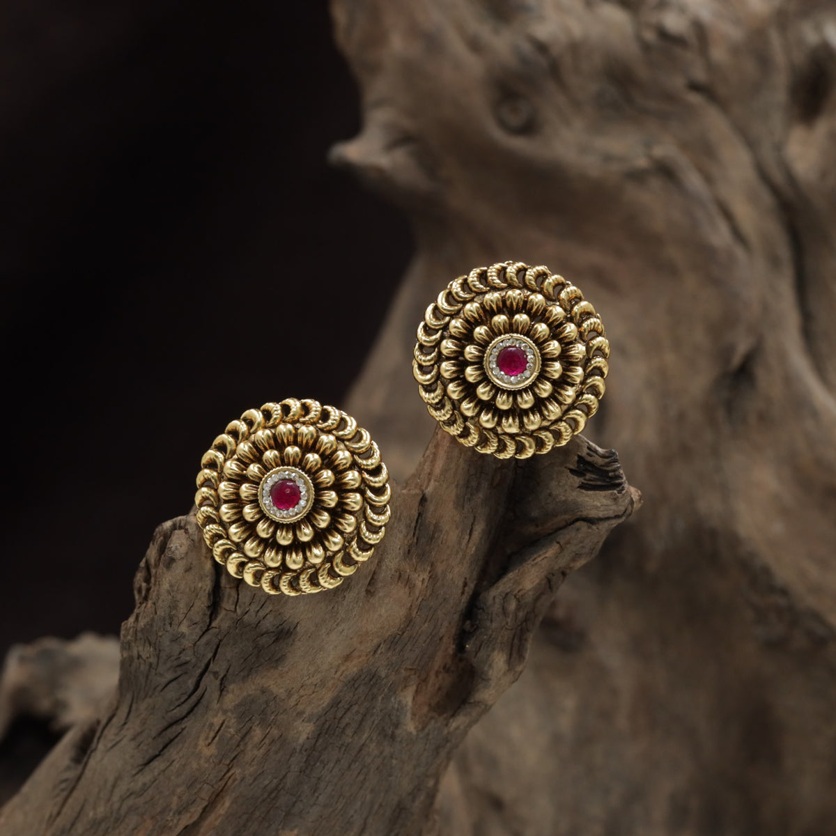 Regal Rosette Antique Stud with Tiered Petals