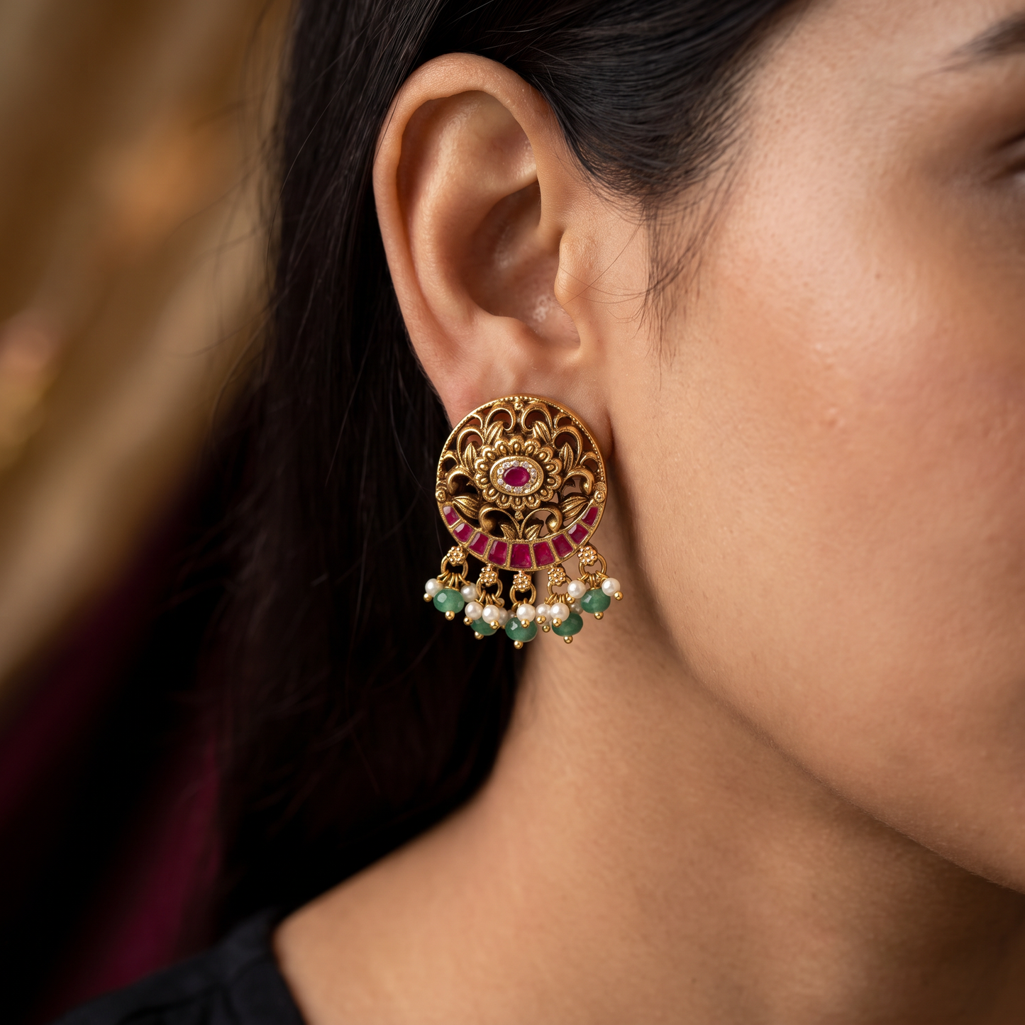 Disc Stud With Pierced Detailing And Beaded Fringe Movement