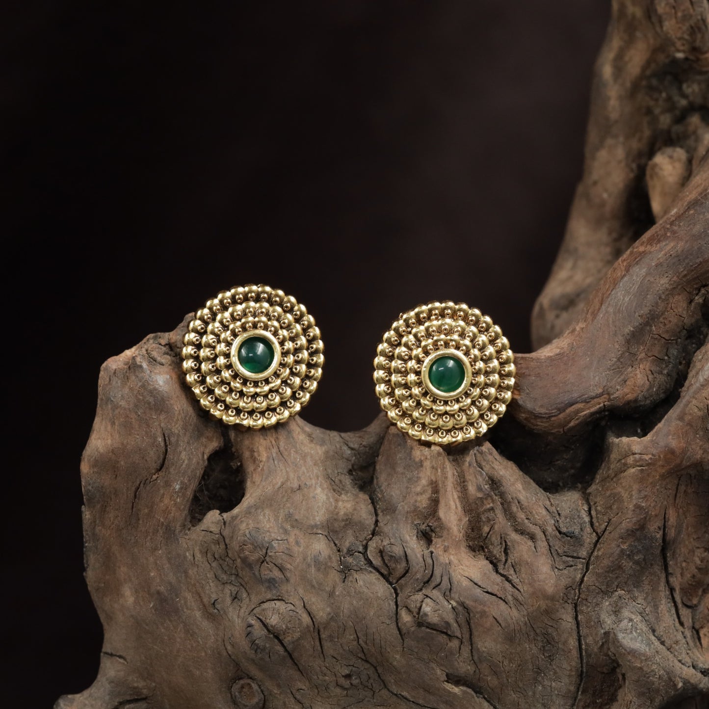 Antique Granulated Disc Stud With Concentric Beadwork And Center Accent