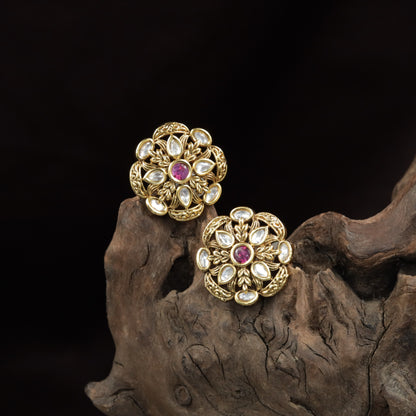Antique Stud with Floral Rosette and Layered Petal Craftsmanship