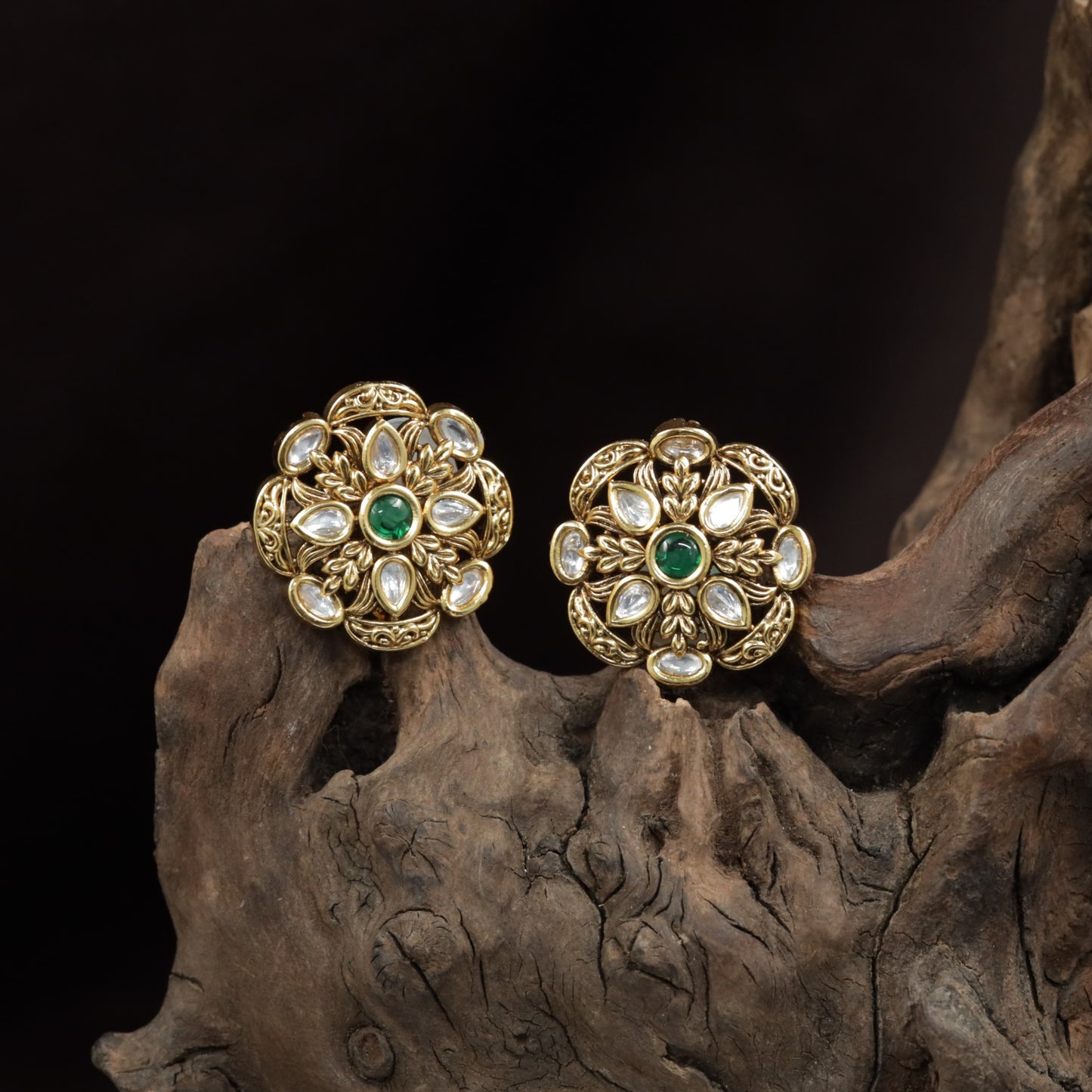 Antique Stud with Floral Rosette and Layered Petal Craftsmanship