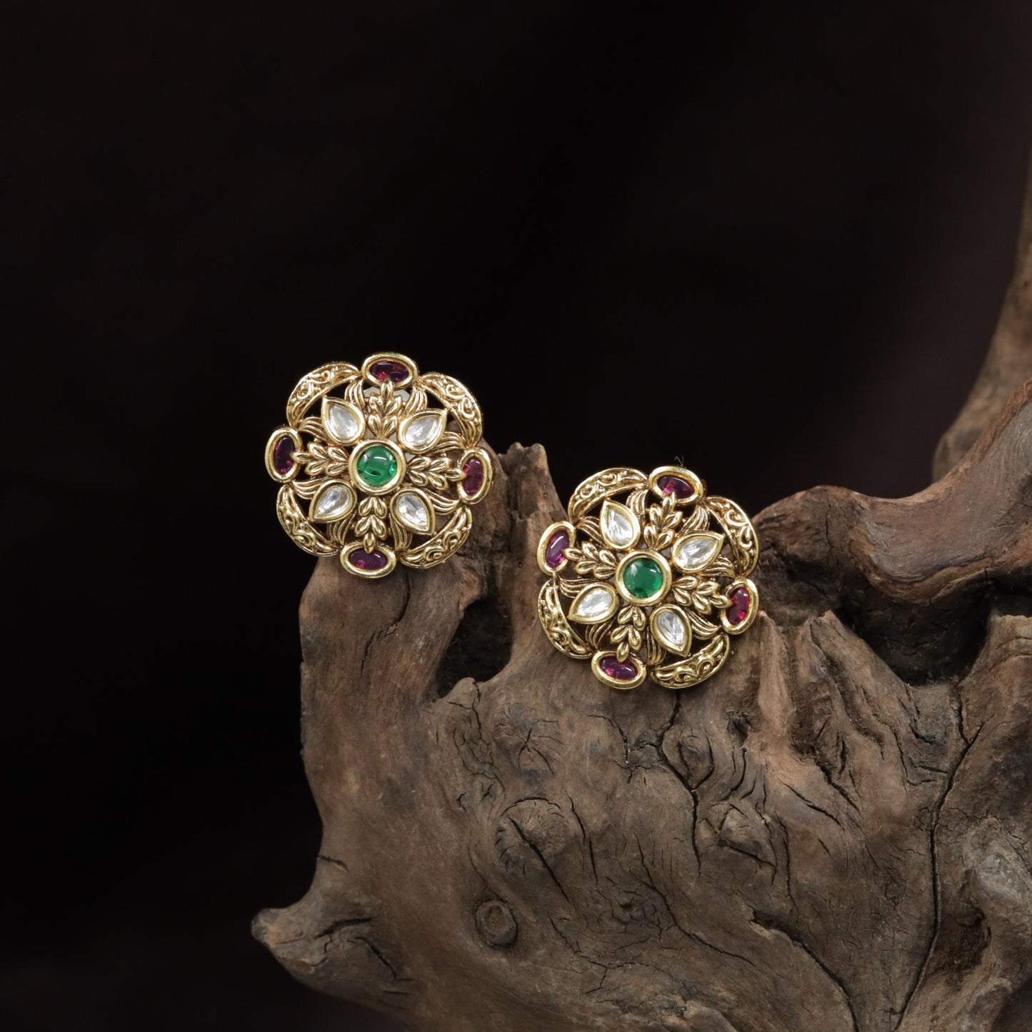 Antique Stud with Floral Rosette and Layered Petal Craftsmanship