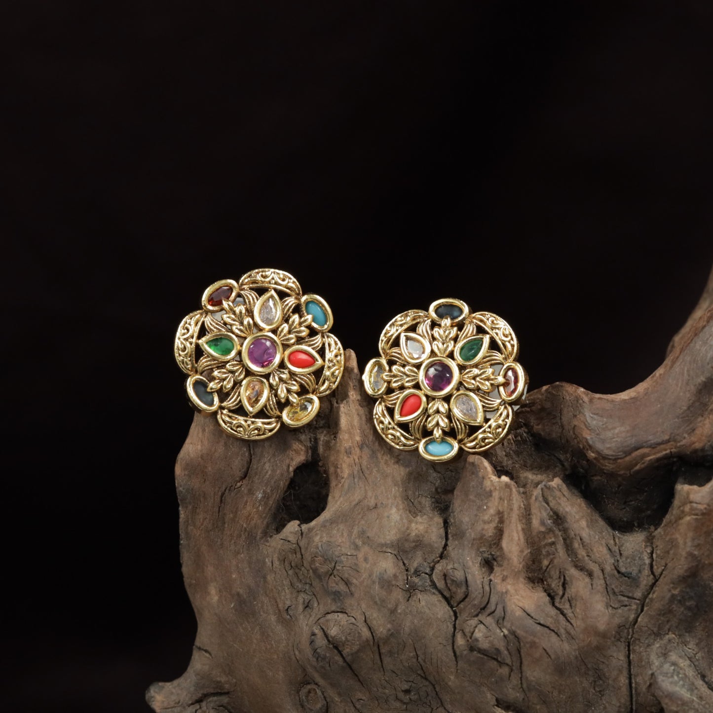 Antique Stud with Floral Rosette and Layered Petal Craftsmanship