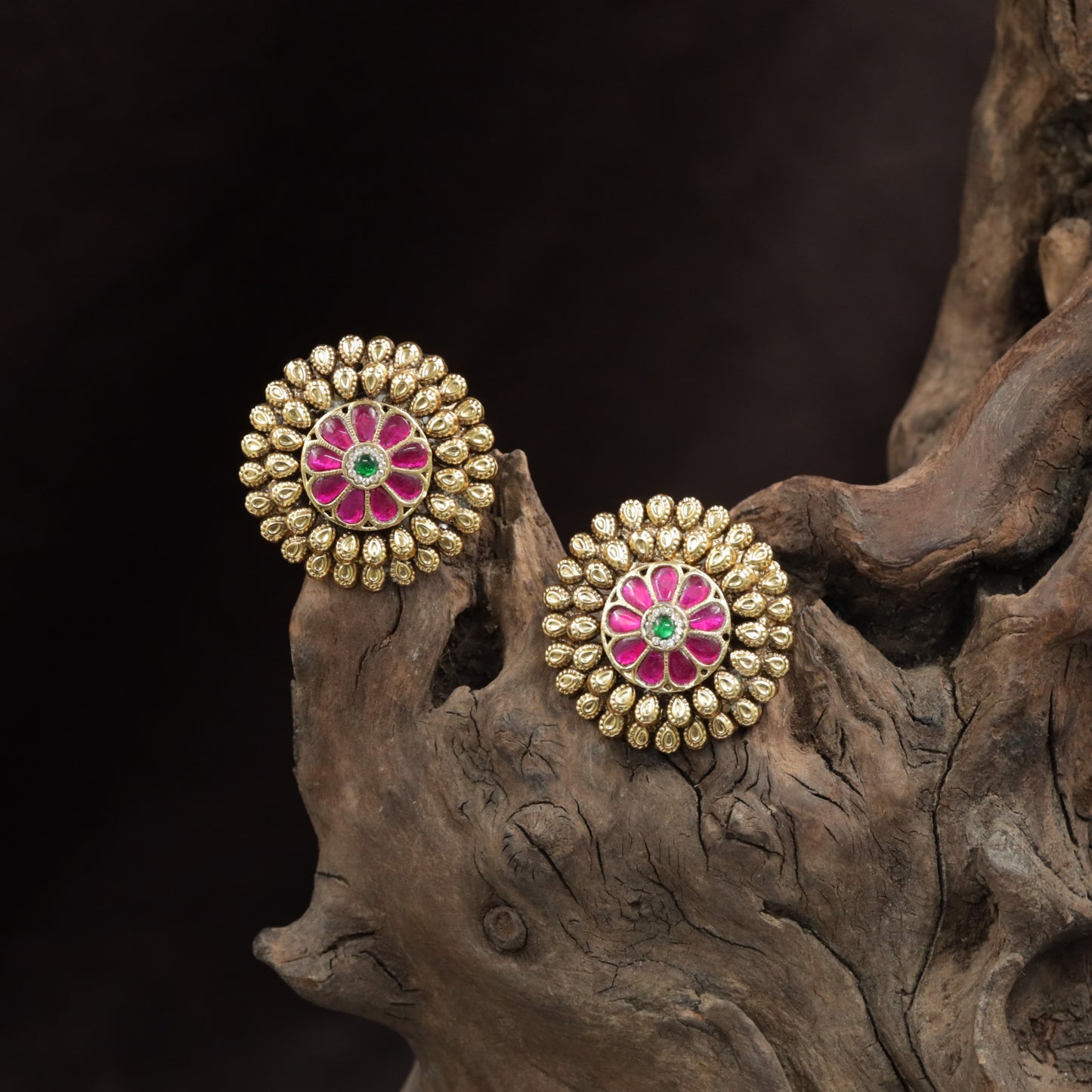 Vintage Inspired Floral Stud With Dual Layer Petal Formation