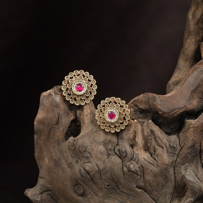 Classic Floral Stud With Dense Granule Work And Center Accent
