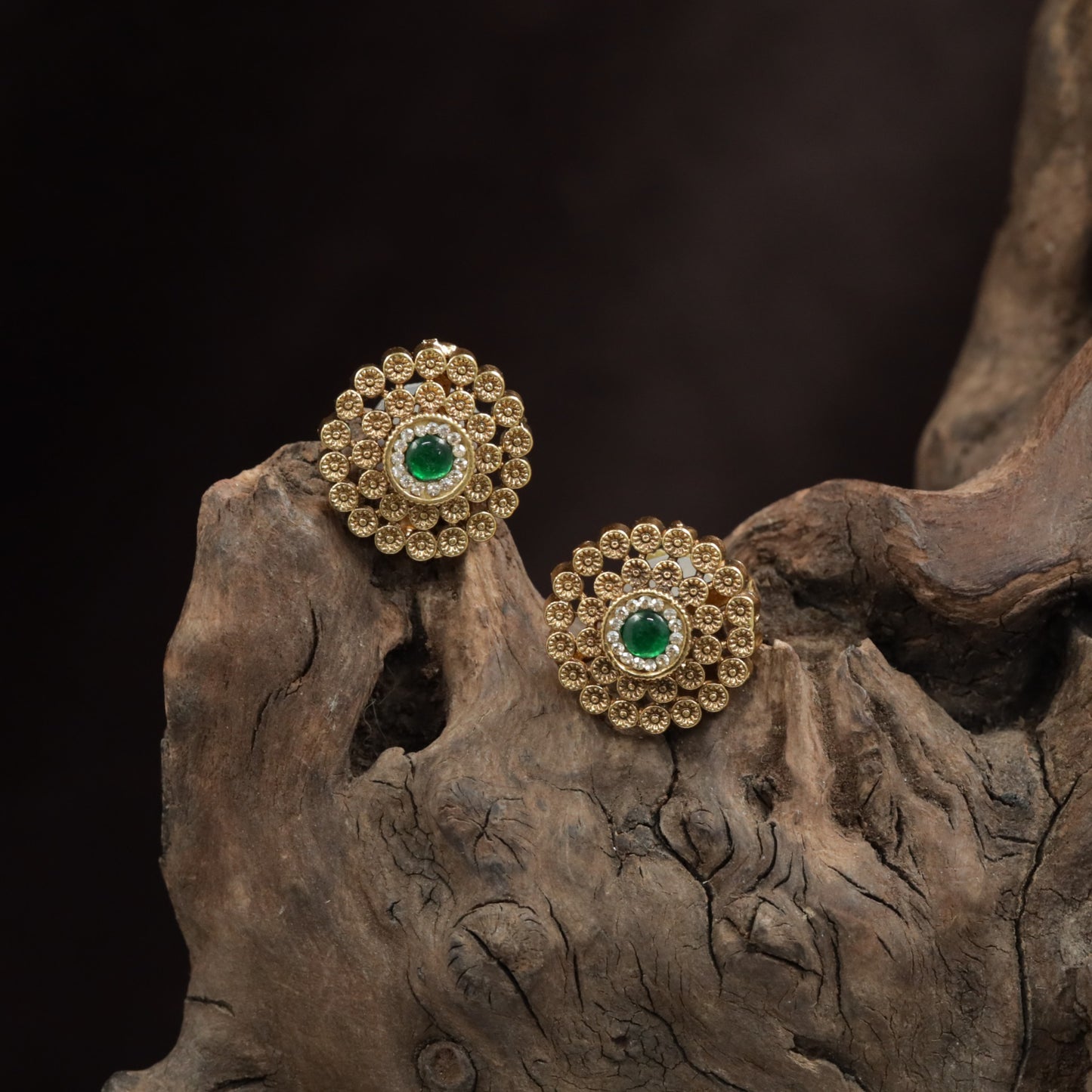 Classic Floral Stud With Dense Granule Work And Center Accent