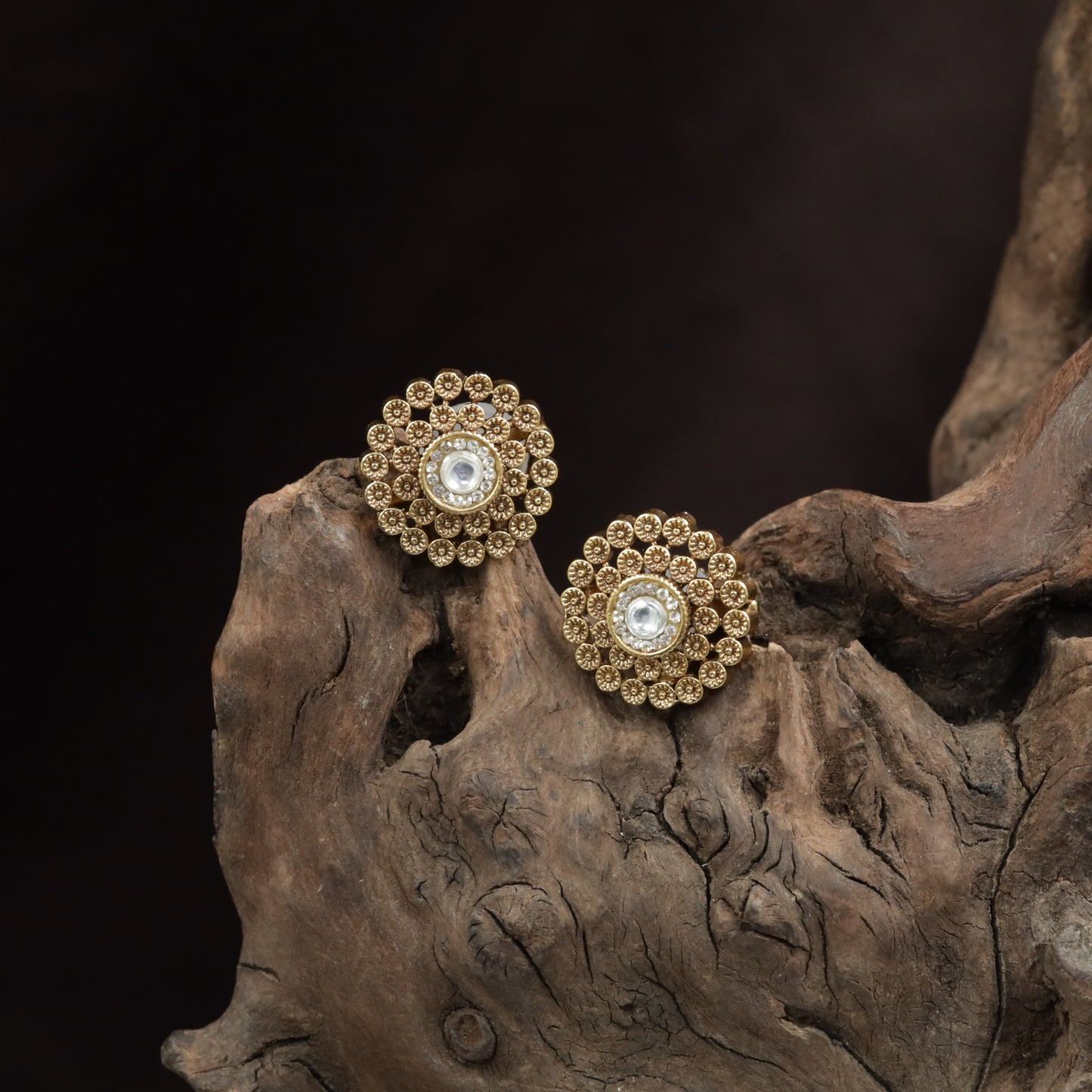 Classic Floral Stud With Dense Granule Work And Center Accent