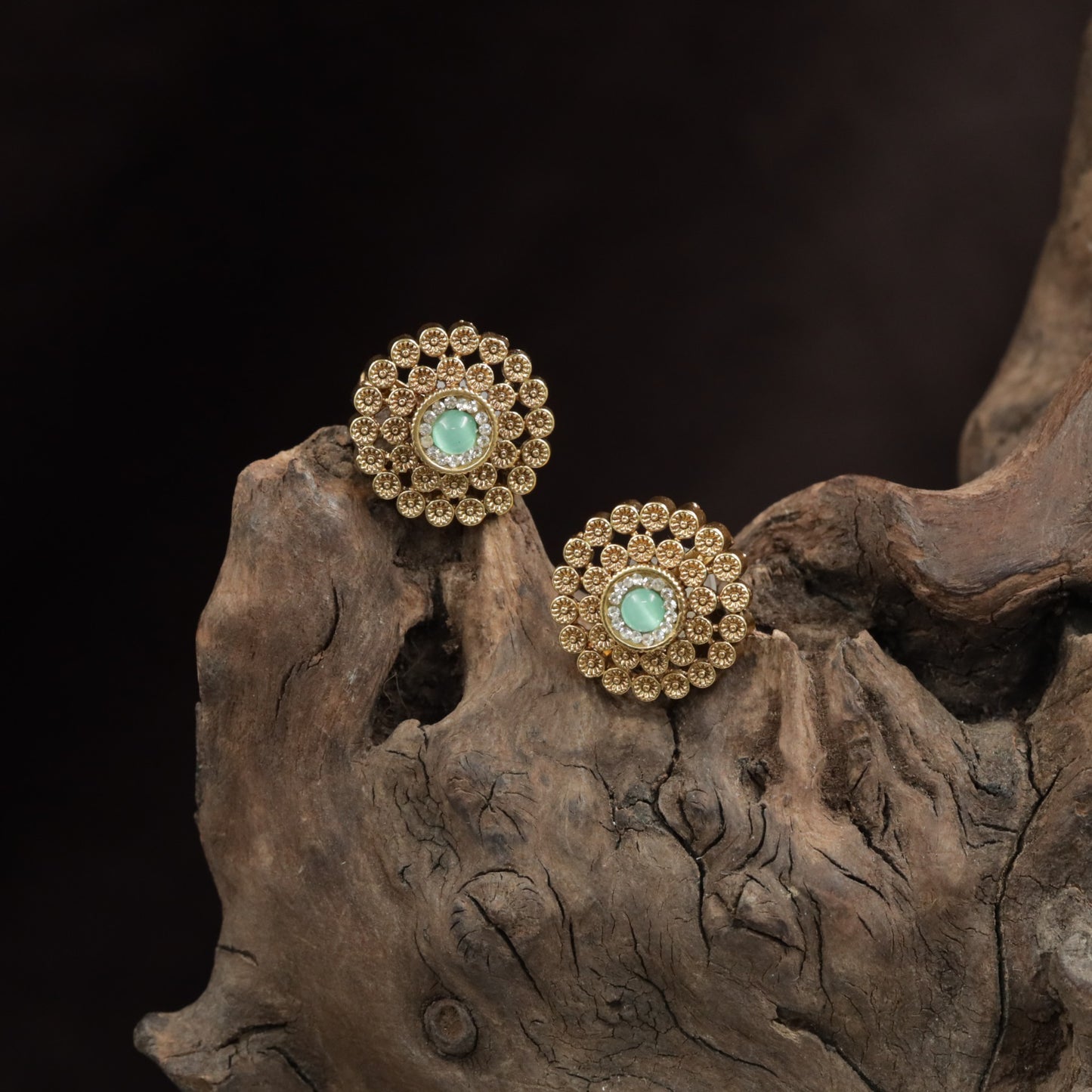 Classic Floral Stud With Dense Granule Work And Center Accent