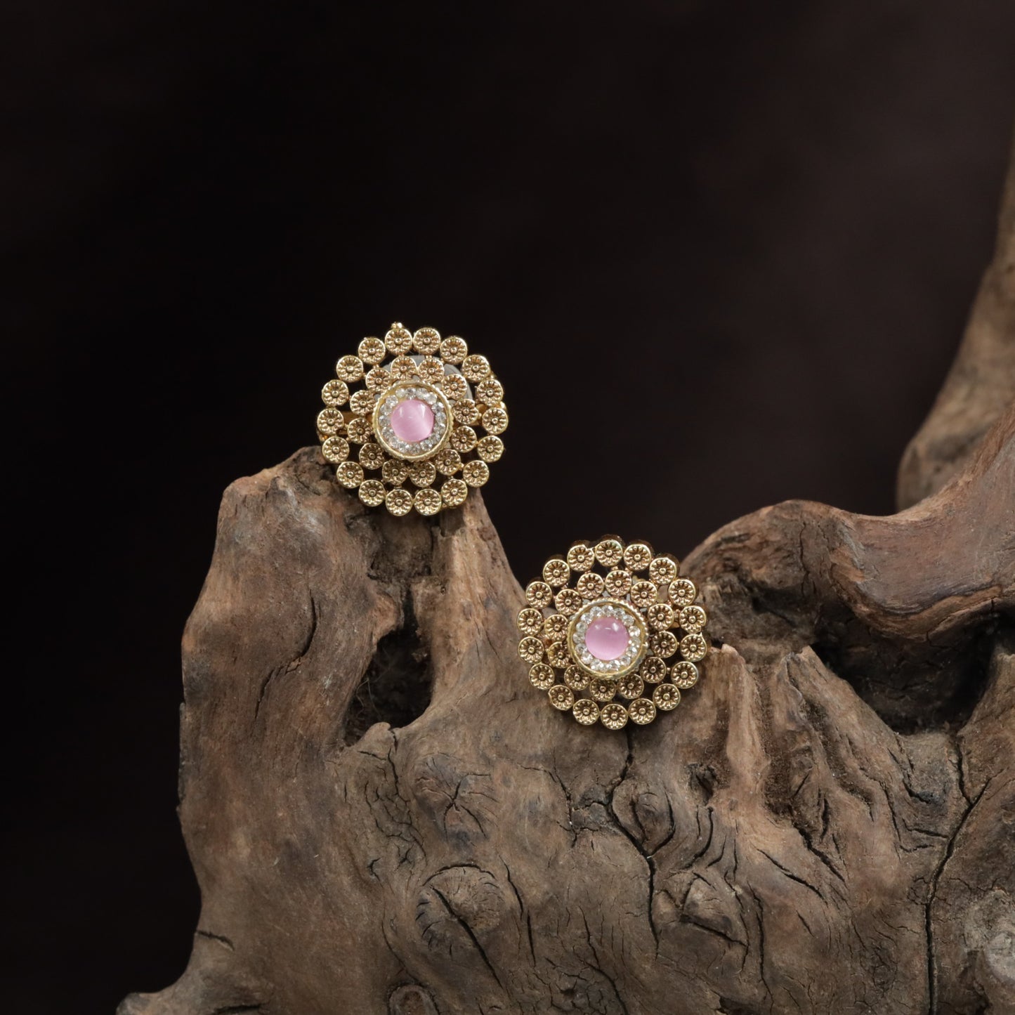 Classic Floral Stud With Dense Granule Work And Center Accent