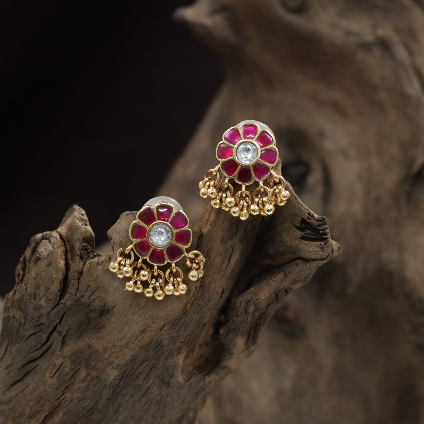 Elegant Floral Stud With Structured Petals And Cluster Drops
