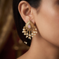 Antique Teardrop Stud With Intricate Lattice Frame And Pearl Drops