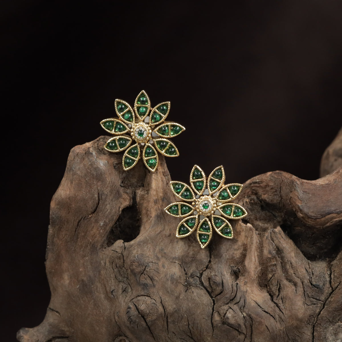 Starburst Floral Antique Stud with Defined Petals