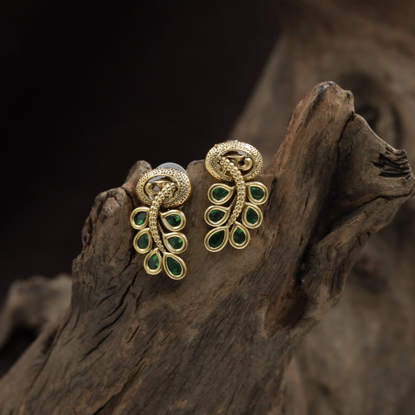 Antique Curved Stud With Cascading Drop Petal Arrangement
