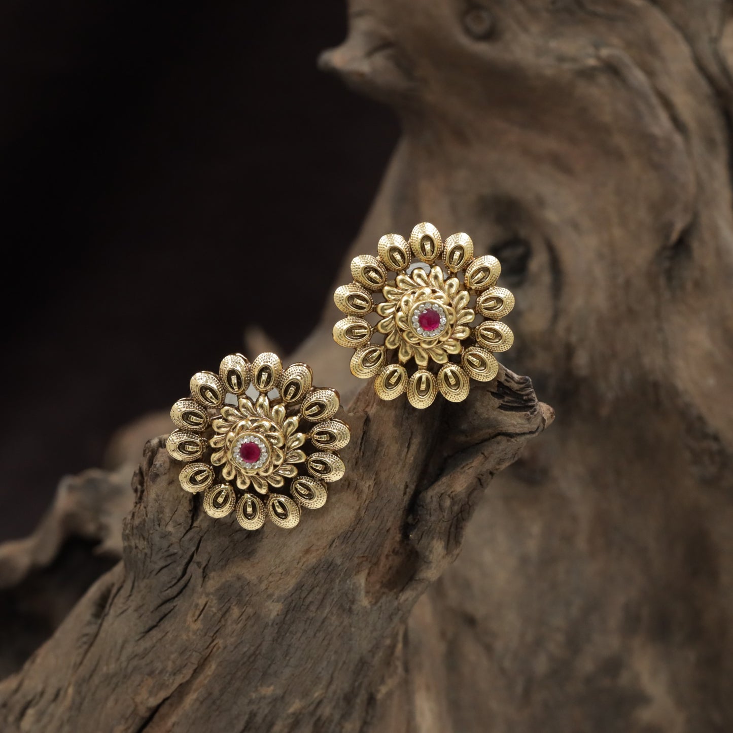 Classic Rosette Antique Stud With Intricate Petal Arrangement