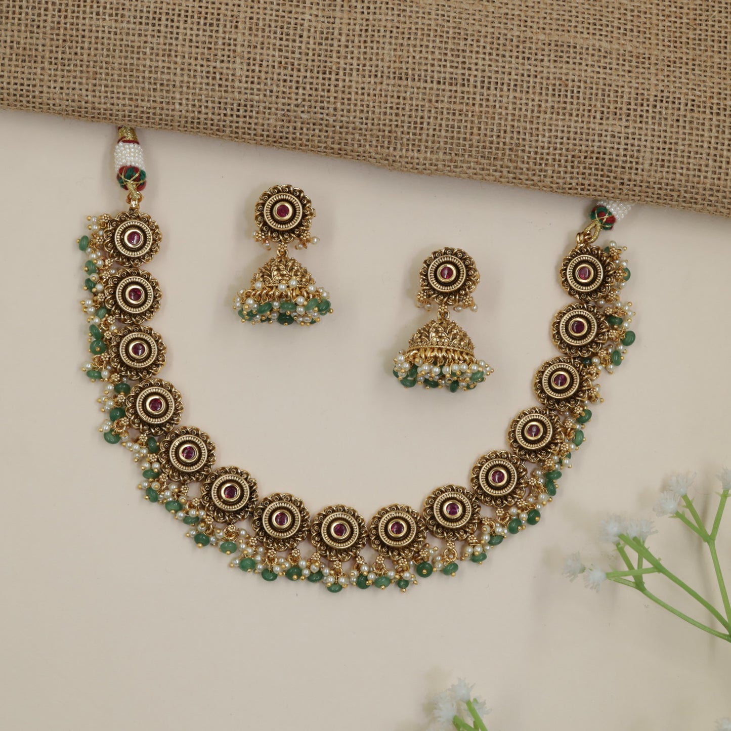 Repeating Disc Antique Necklace with Decorative Fringe