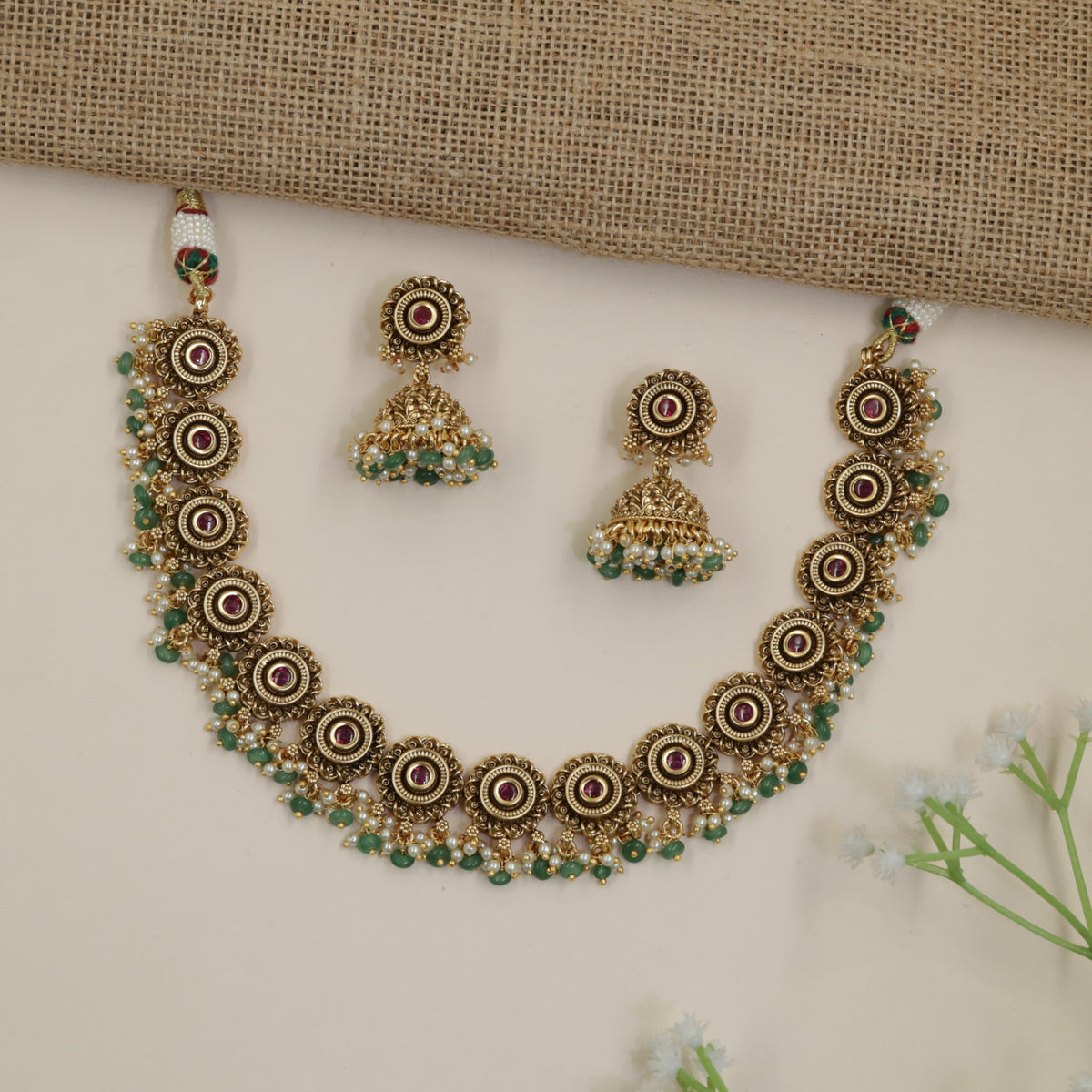 Antique Disc Necklace Set with Decorative Fringe