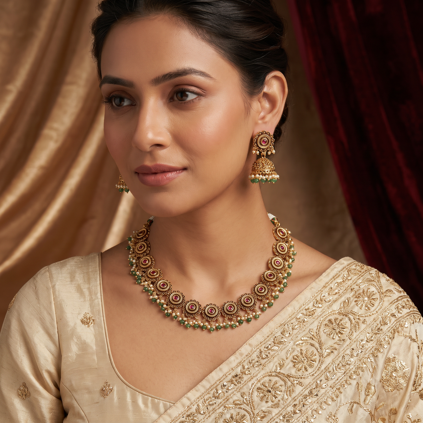 Repeating Disc Antique Necklace with Decorative Fringe