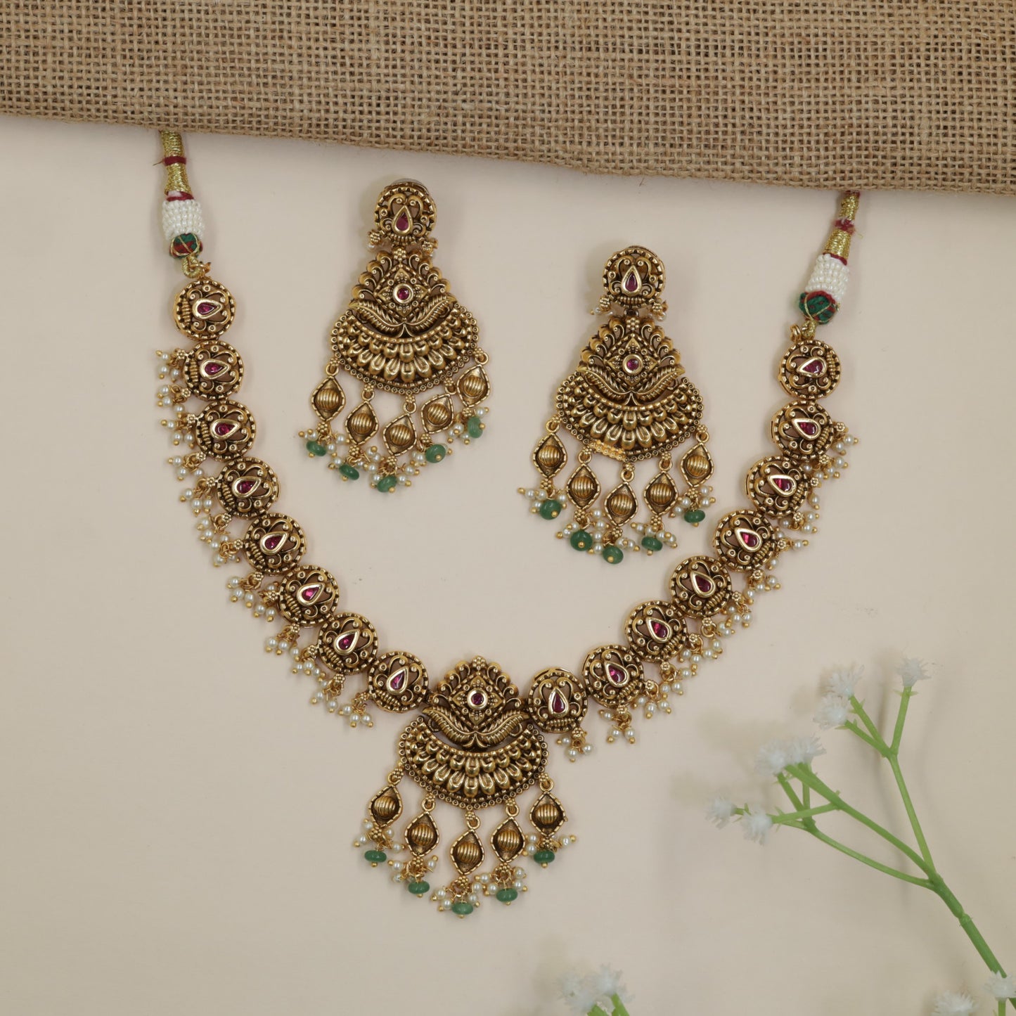 Antique Necklace Featuring Paisley Elements and Decorative Drops