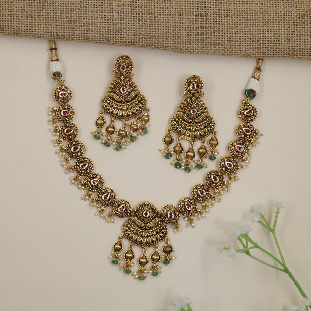 Antique Paisley Necklace Set with Decorative Drops