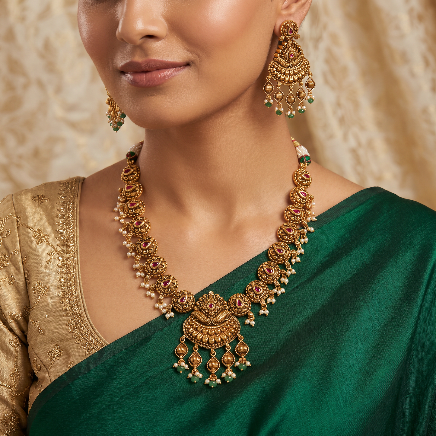 Antique Necklace Featuring Paisley Elements and Decorative Drops