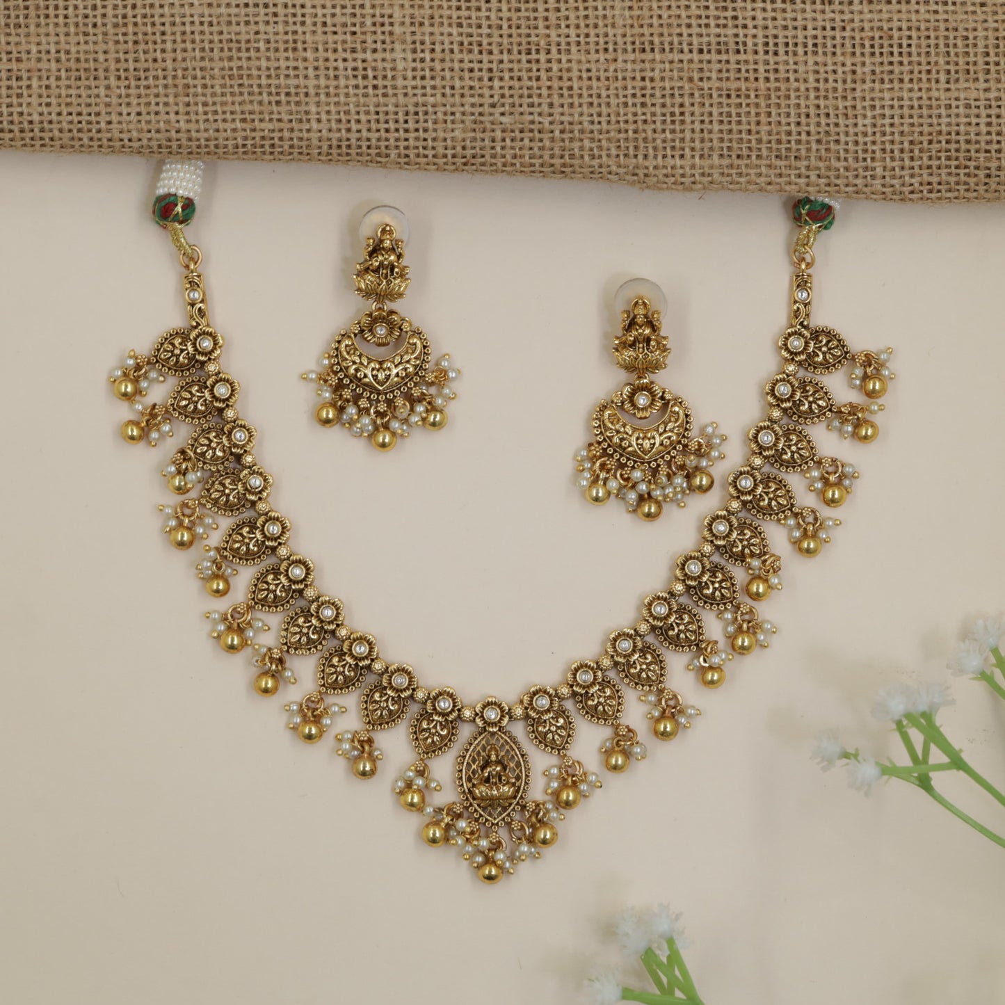 Antique Necklace Featuring Detailed Paisley Work and Pendant Drops