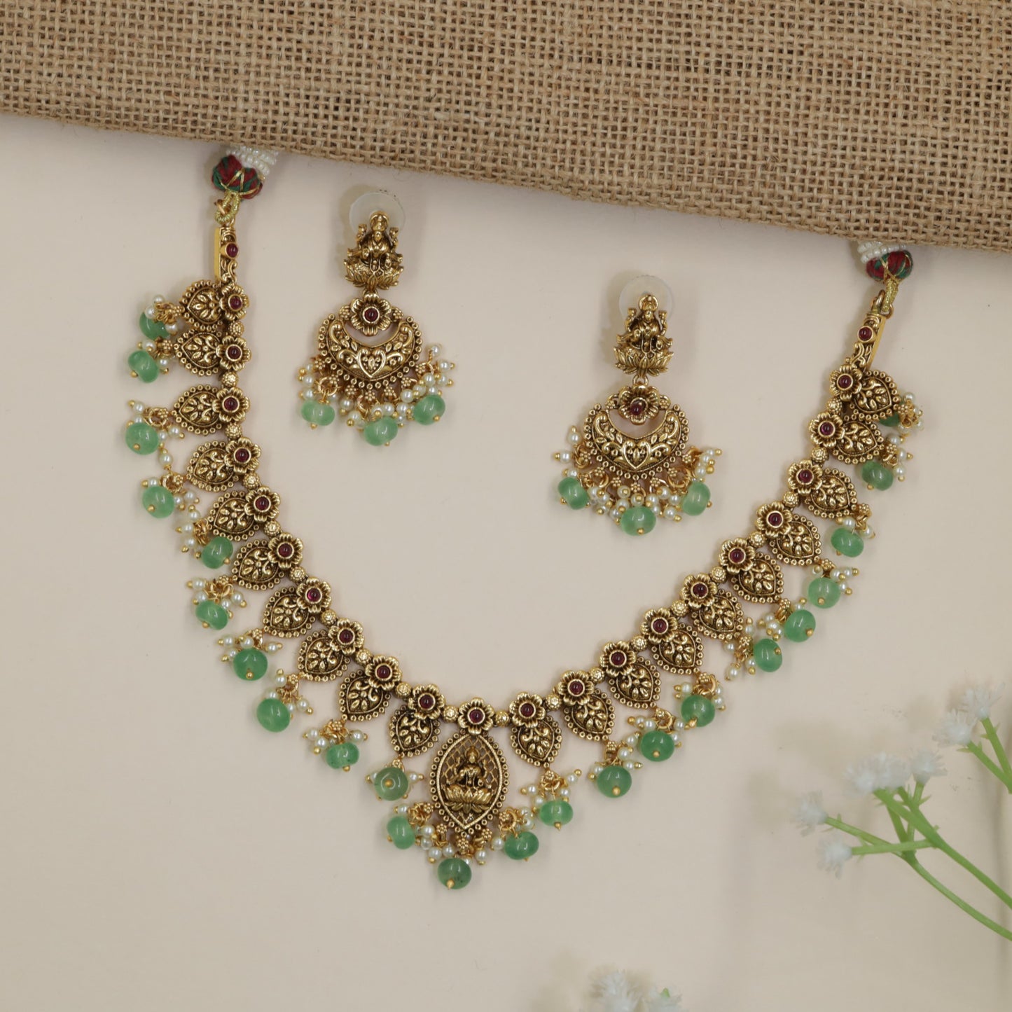 Antique Necklace Featuring Detailed Paisley Work and Pendant Drops