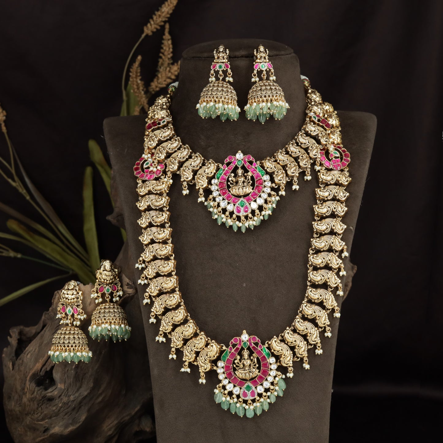 Lakshmi Antique Combo Set with Decorative Links and Beaded Pendants