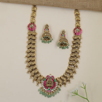 Detailed Lakshmi Antique Long Haara with Floral Centre