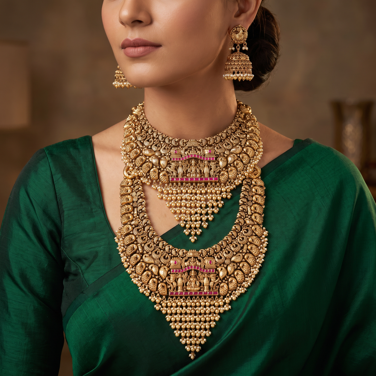 Lakshmi Antique Combo Set with Repeating Scrollwork and Drop Details