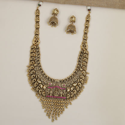 Sculpted Lakshmi Antique Long Haara with Elaborate Pendant Work