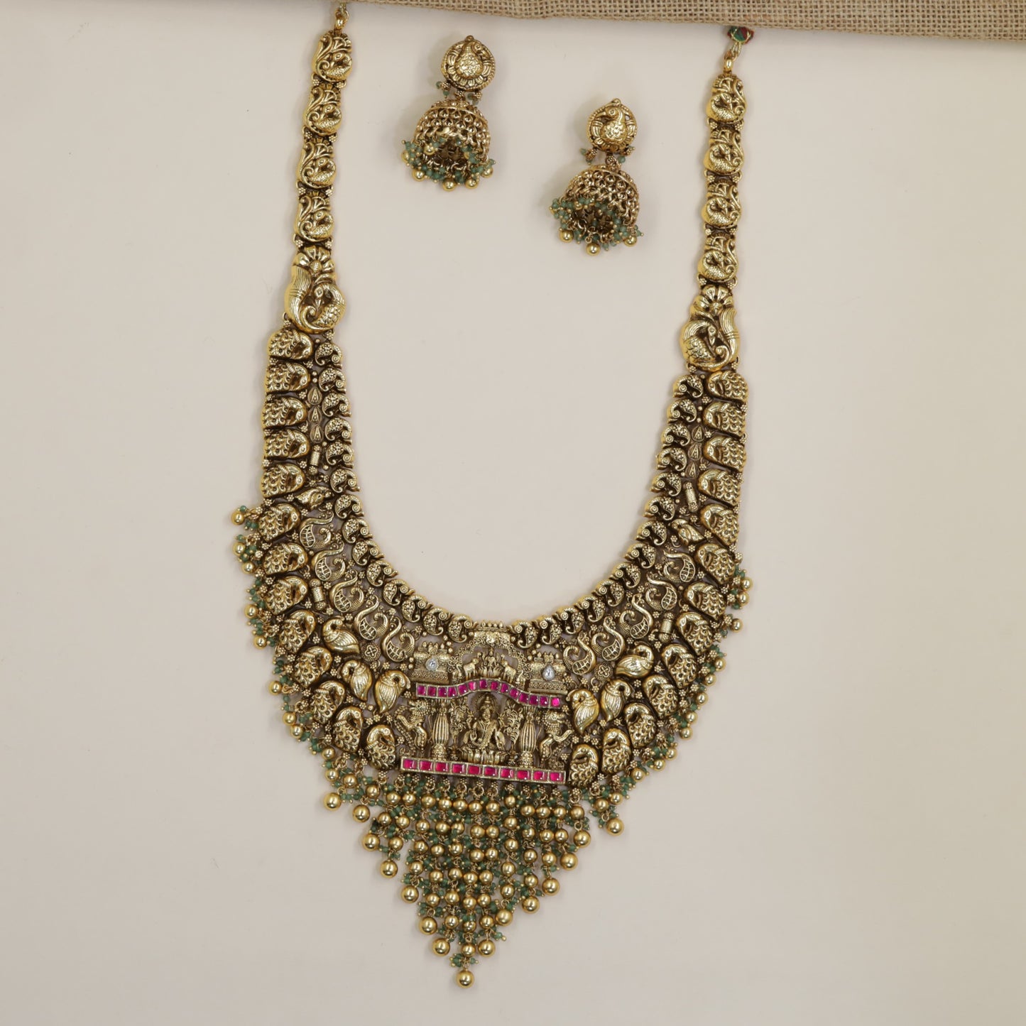 Sculpted Lakshmi Antique Long Haara with Elaborate Pendant Work