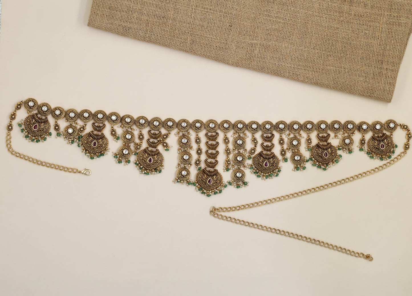 Antique Waist Belt Showcasing Ornate Links and Hanging Pendants