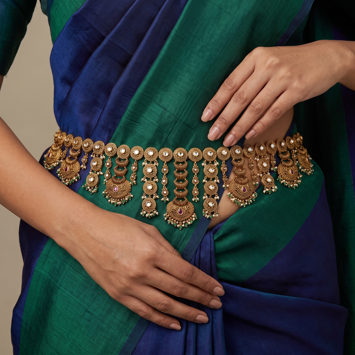 Antique Waist Belt Showcasing Ornate Links and Hanging Pendants