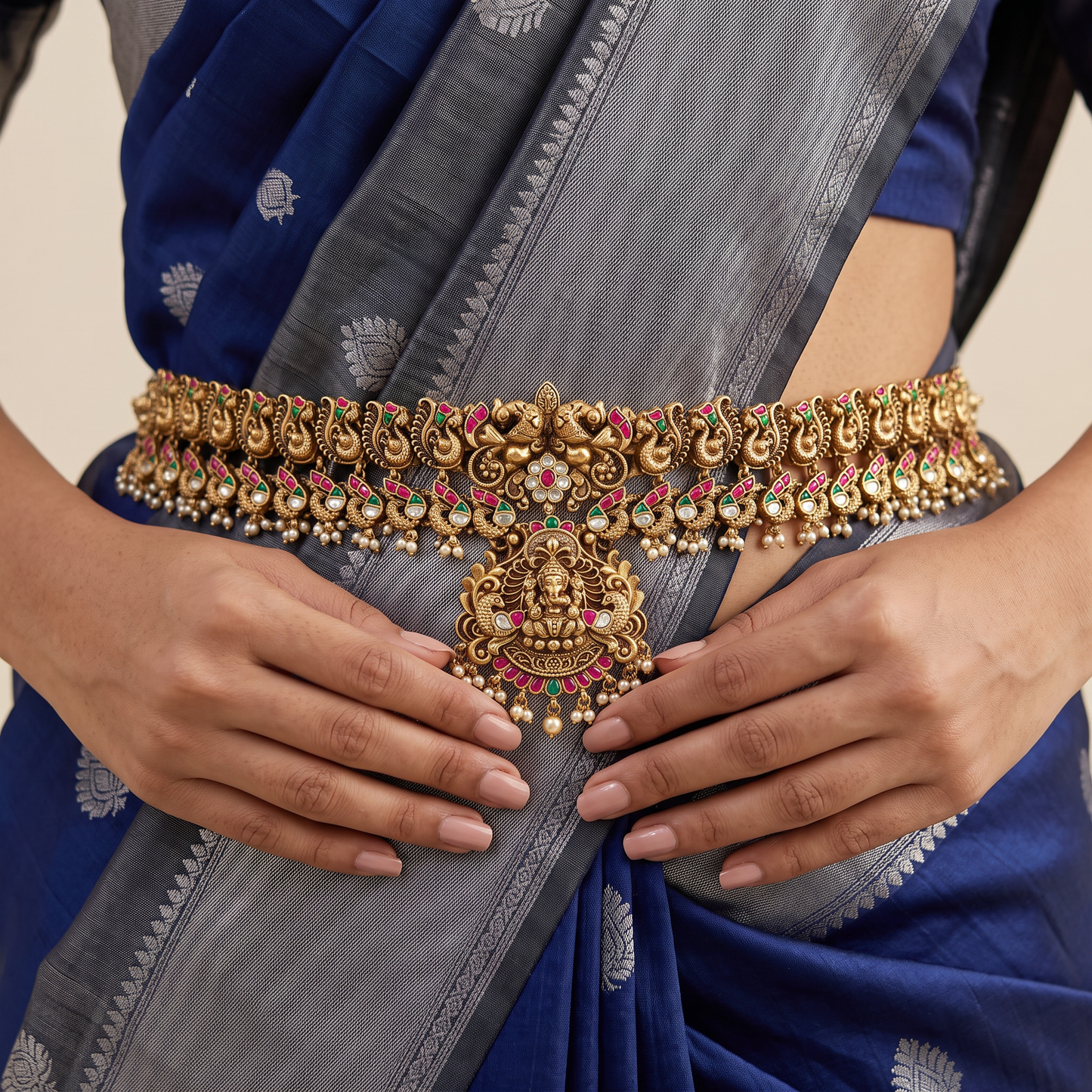 Lakshmi Antique Waist Belt with Ornate Peacock Detailing