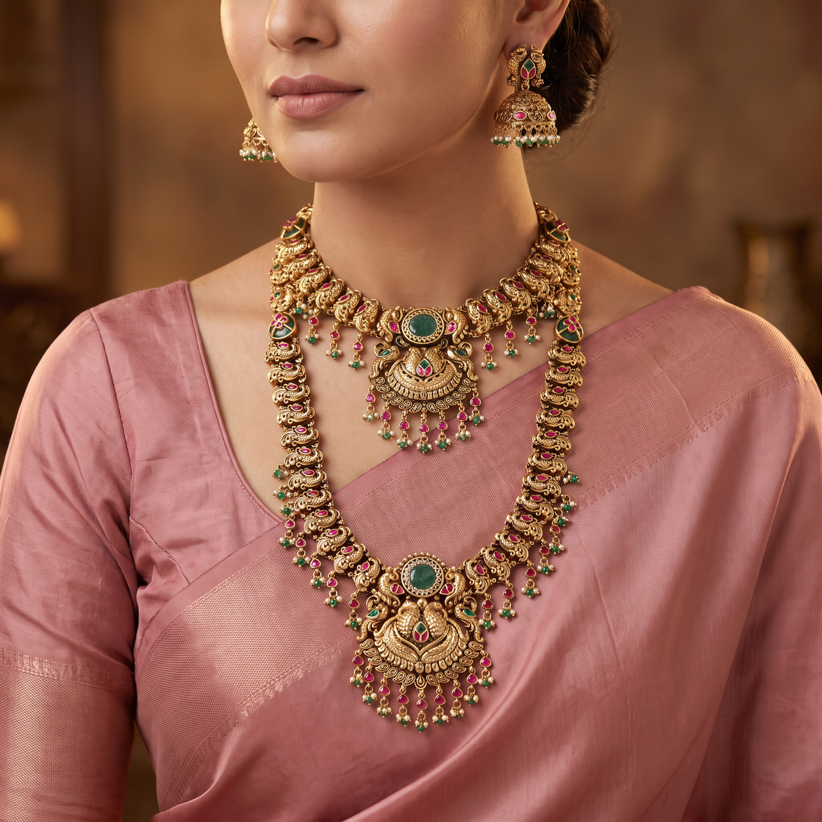 Floral Lakshmi Antique Combo Set with Jumkas