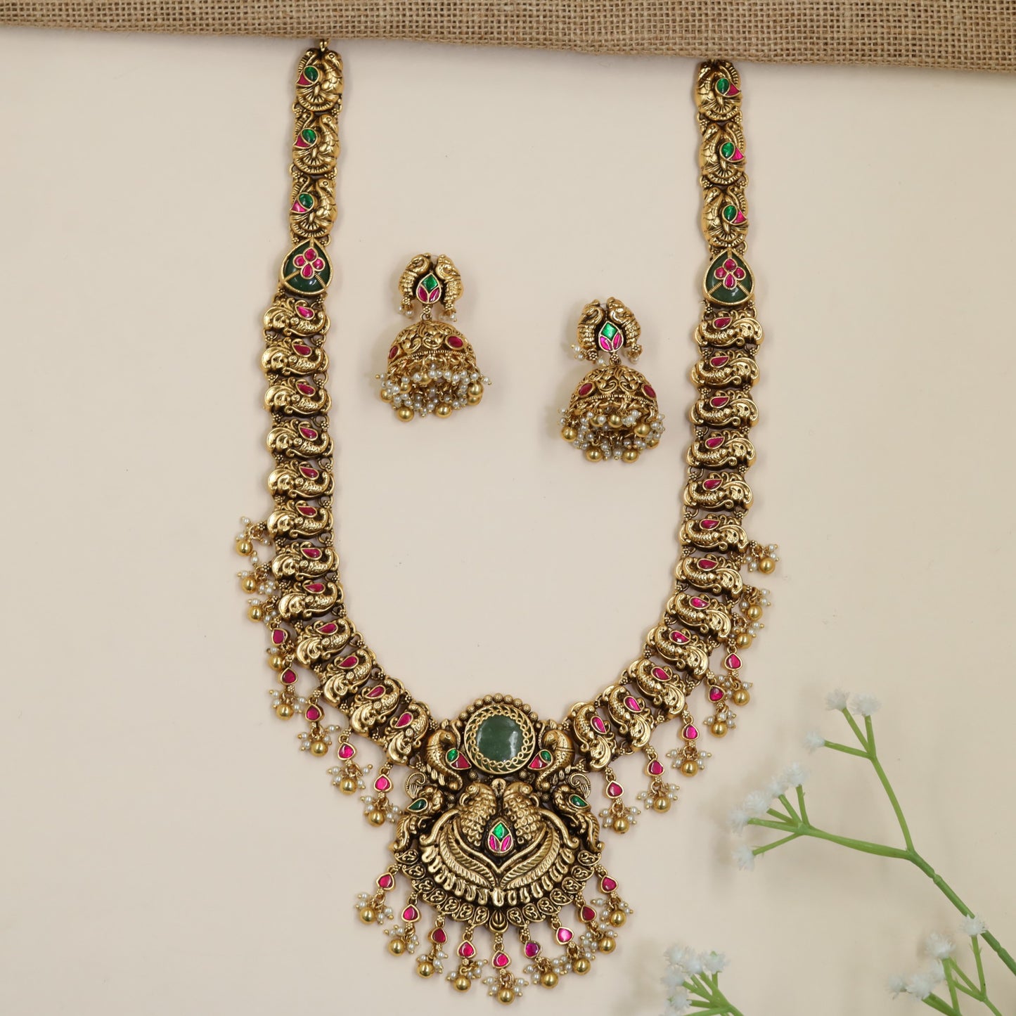 Antique Long Haara with Repeating Peacock Elements and Fringe