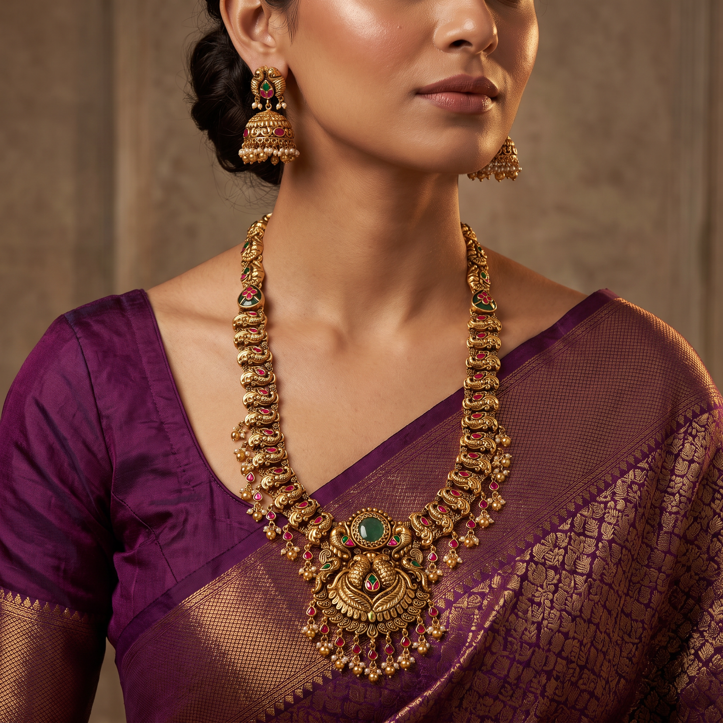 Antique Long Haara with Repeating Peacock Elements and Fringe