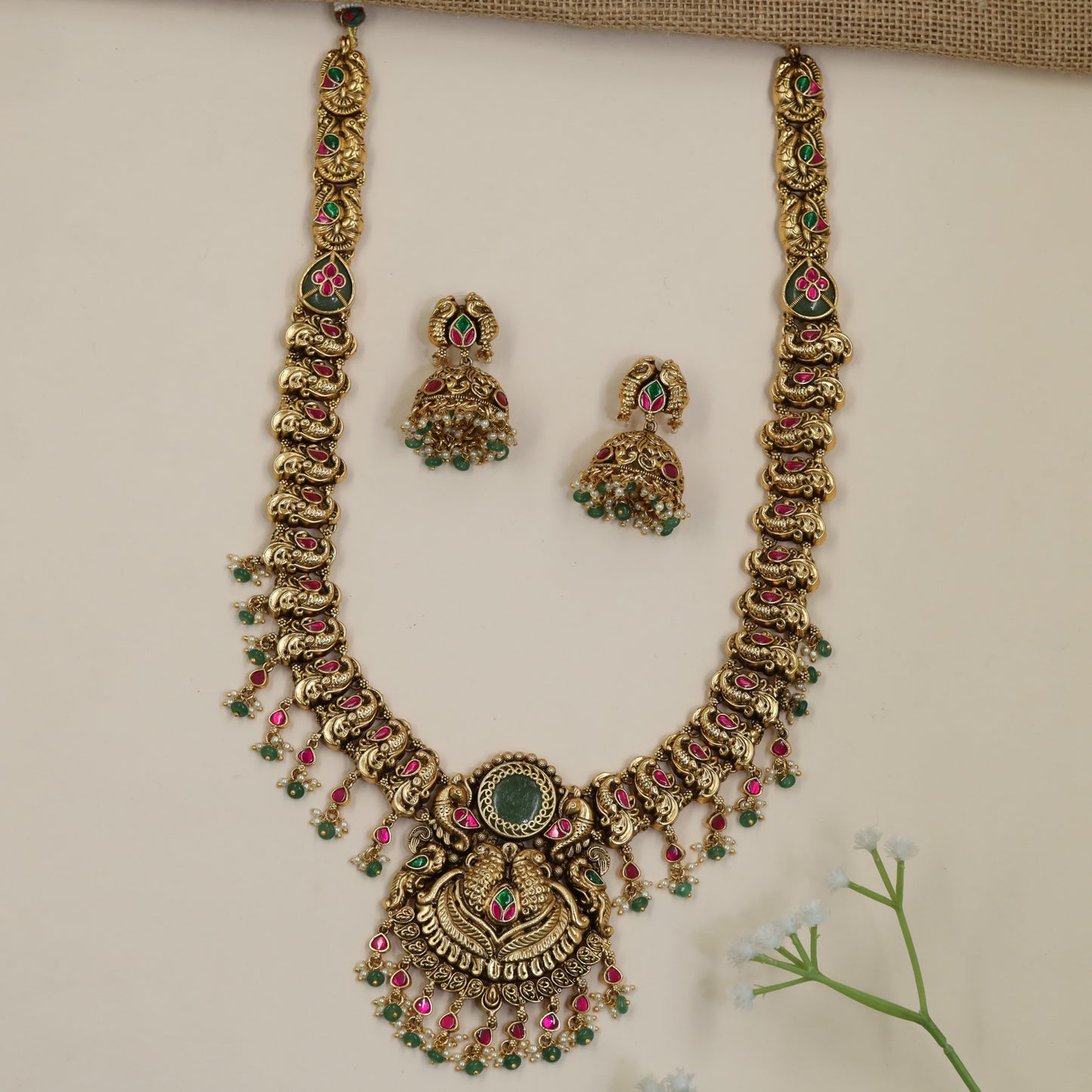 Antique Long Haara with Repeating Peacock Elements and Fringe